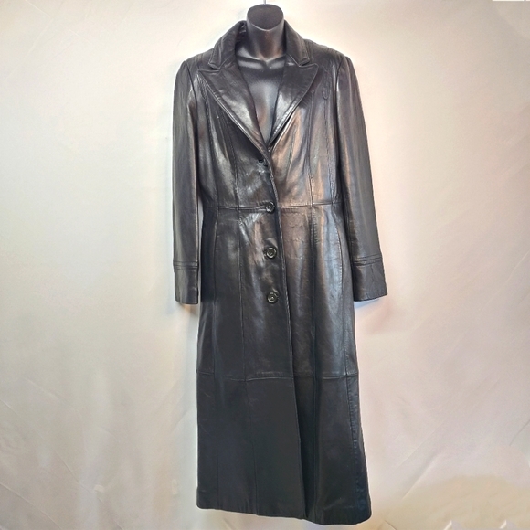 Jones New York Jackets & Blazers - Jones New York Vintage Black Leather Maxi Trench Coat Size M